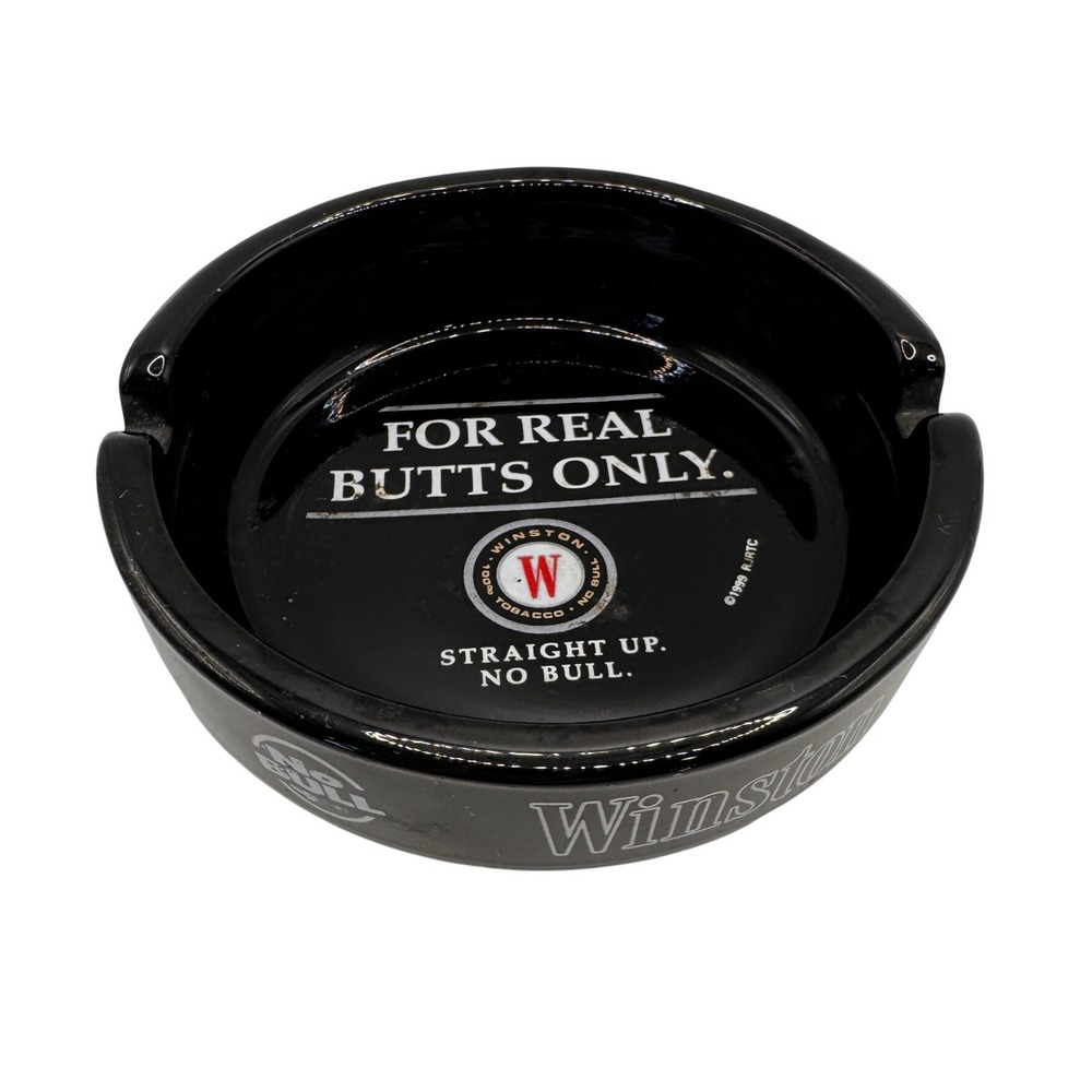 Vintage Winston‎ Ashtray Black Ceramic For Real Butts Only No Bull 1996